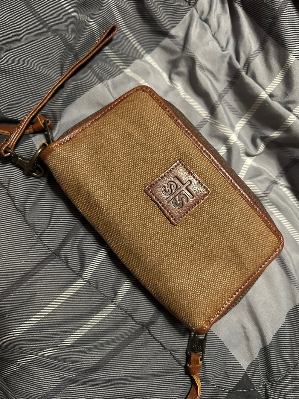 Brown Canvas Wristlet Wallet